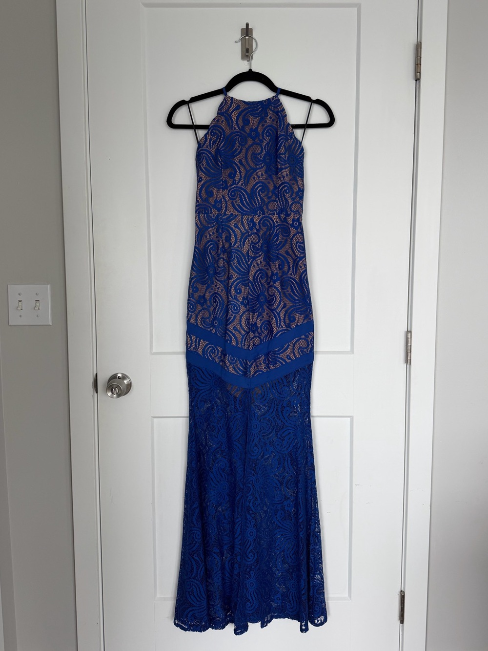 Love Triangle Cobalt Blue Lace Halter Maxi Dress